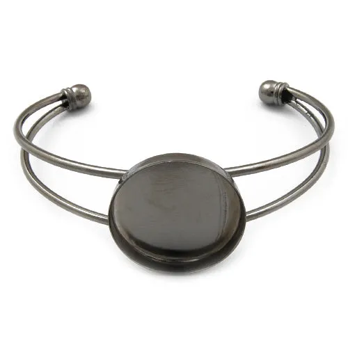 Bracelet With 25MM Round Setting,Cuff,Adjustable,Gun Metal Black-Plated Brass,Lead Free And Nickel Free,Sold 10PCS Per Lot