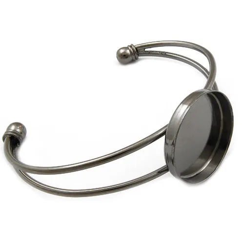 Bracelet With 25MM Round Setting,Cuff,Adjustable,Gun Metal Black-Plated Brass,Lead Free And Nickel Free,Sold 10PCS Per Lot