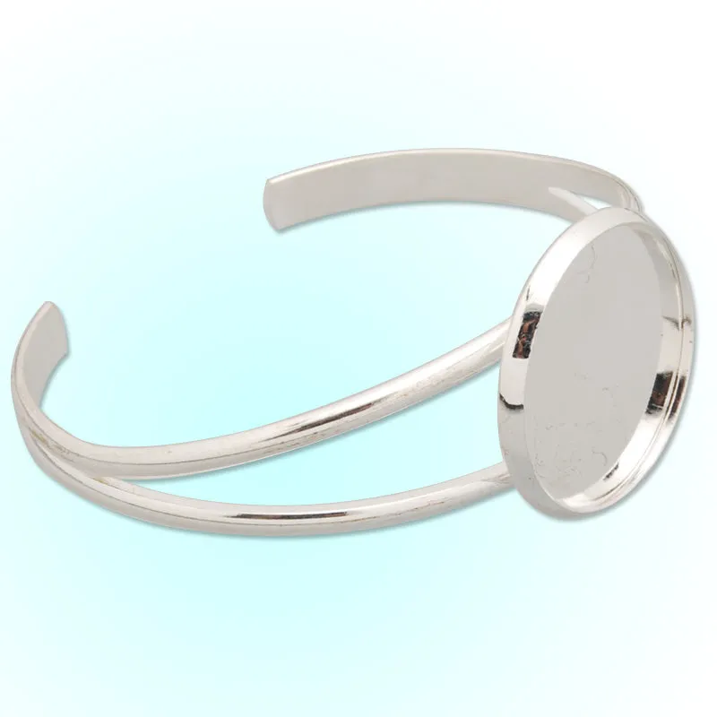 Bracelet With 27MM Round Setting,Cuff,Adjustable,Silver Plated,Lead Free And Nickel Free,Sold 10PCS Per Lot