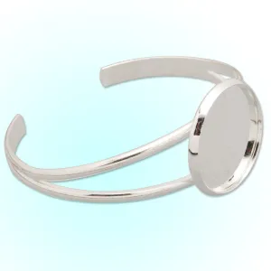 Bracelet With 27MM Round Setting,Cuff,Adjustable,Silver Plated,Lead Free And Nickel Free,Sold 10PCS Per Lot