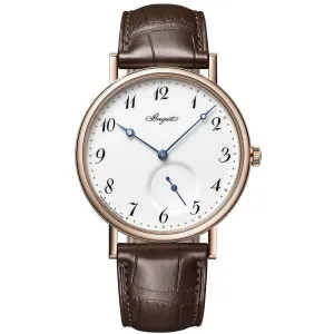 BREGUET Classique 18K Rose Gold Automatic White Enamel Dial Strap Mens Watch 7147BR/29/9WU