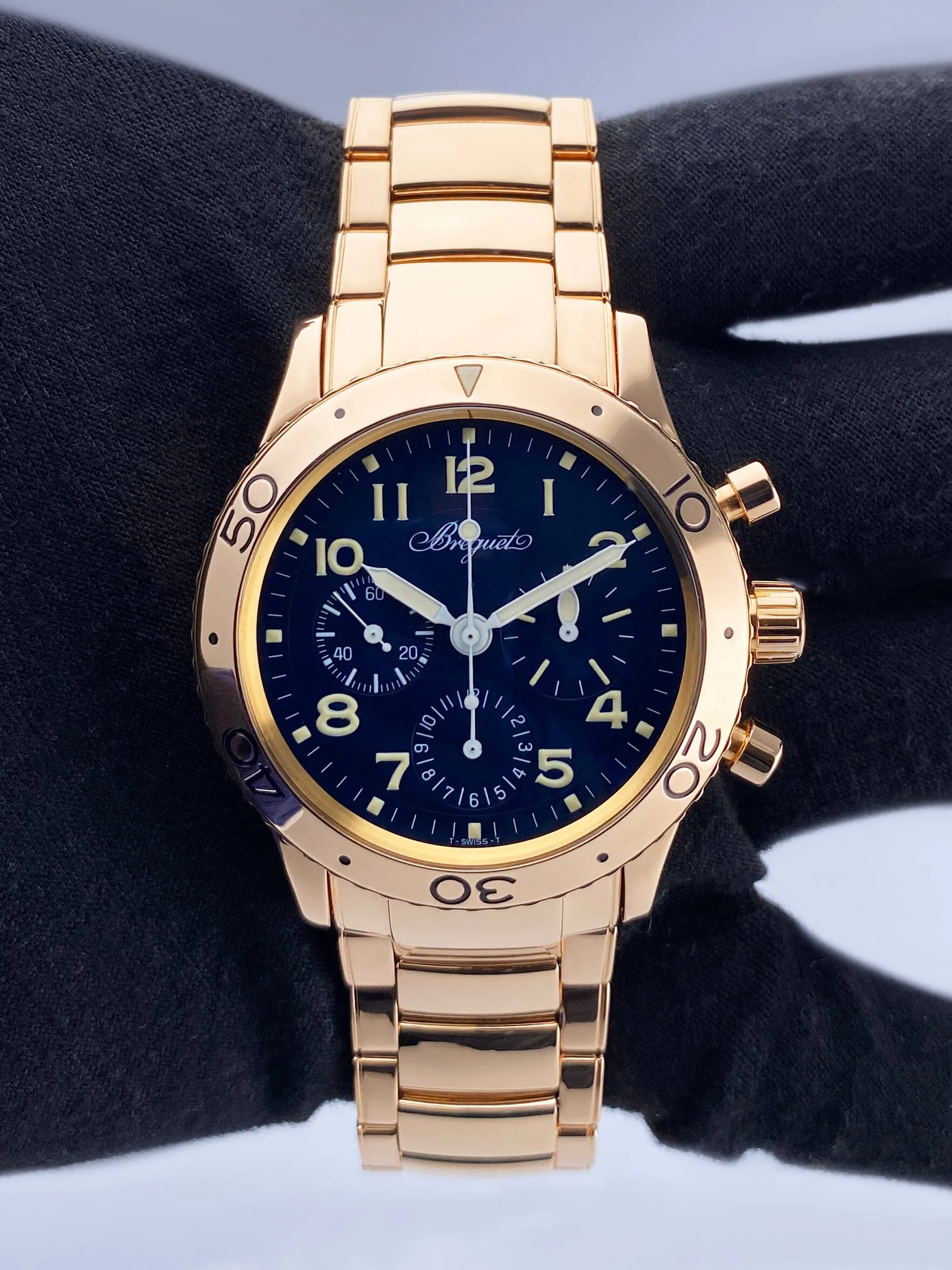Breguet Type XX 3800 Blue Dial 18K Rose Gold Mens Watch
