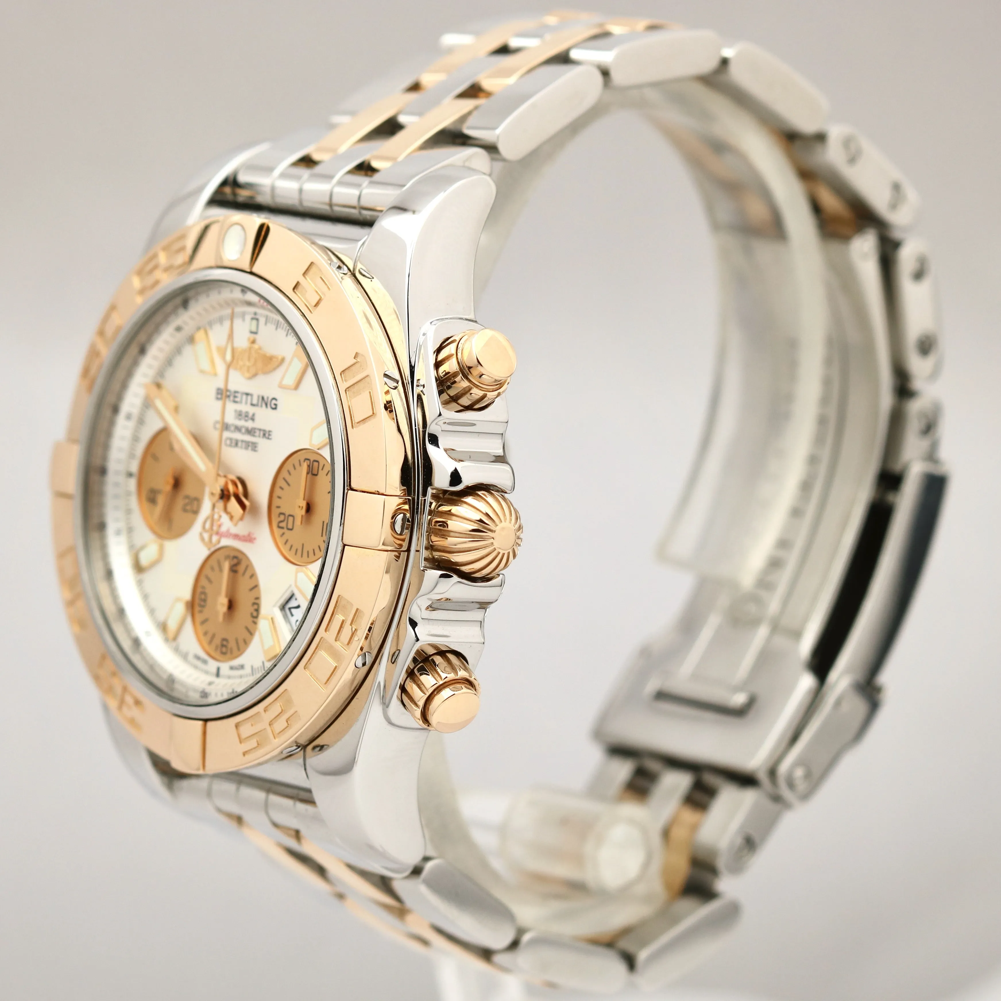 Breitling Chronomat Chronograph 41mm Silver 18K Rose Gold Two-Tone Watch CB0140
