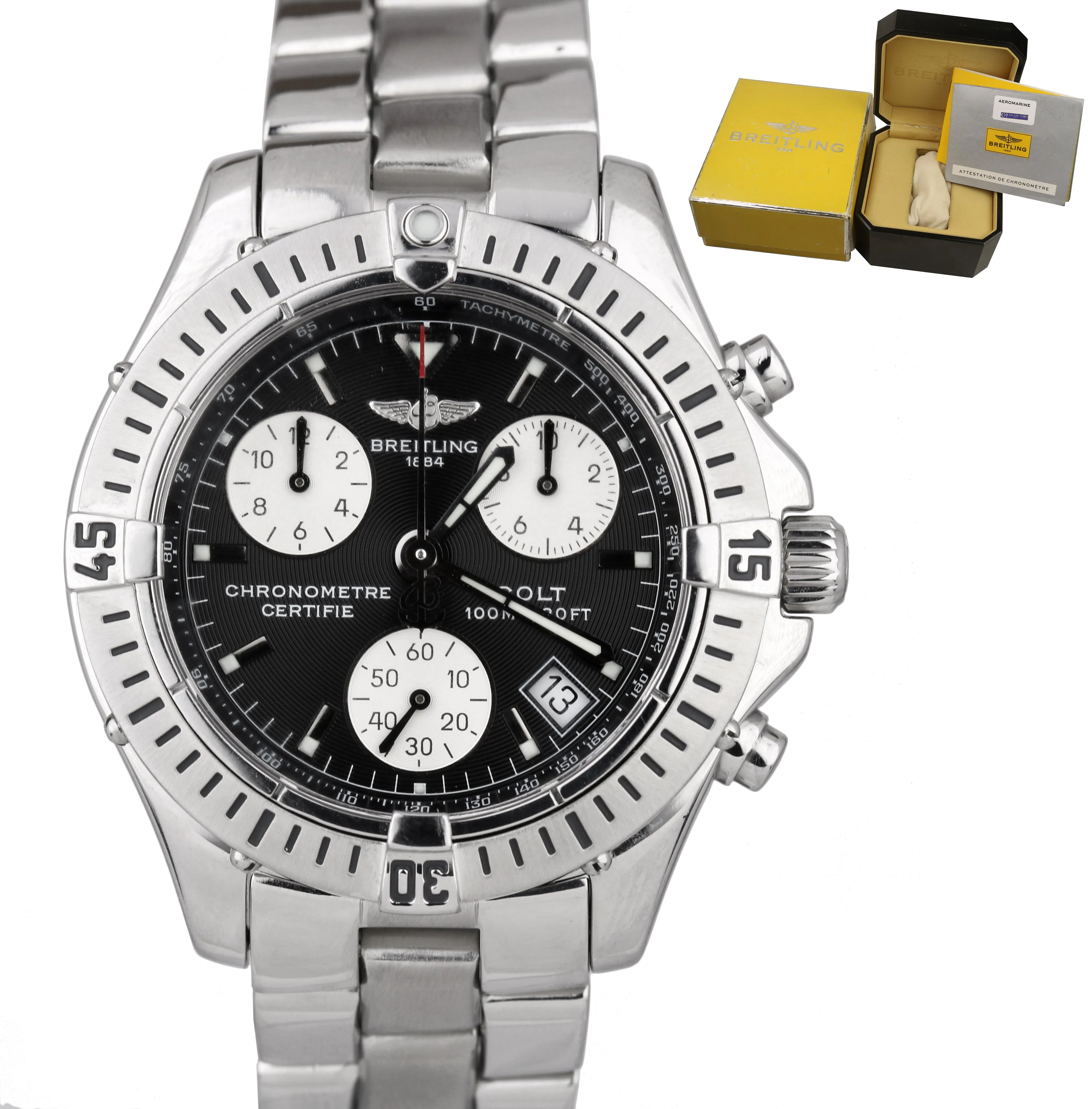 Breitling Colt Chronograph Quartz Aeromarine Stainless 38mm Black A73350 Watch