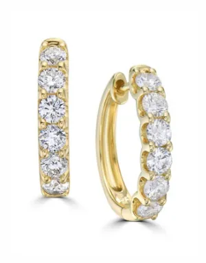 Bremer Jewelry Round Small Hoop Diamond Earrings in 14K Yellow Gold (1.00ctw)