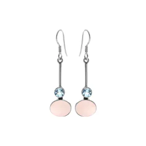 Bridget rose quartz & blue topaz bar drop earrings