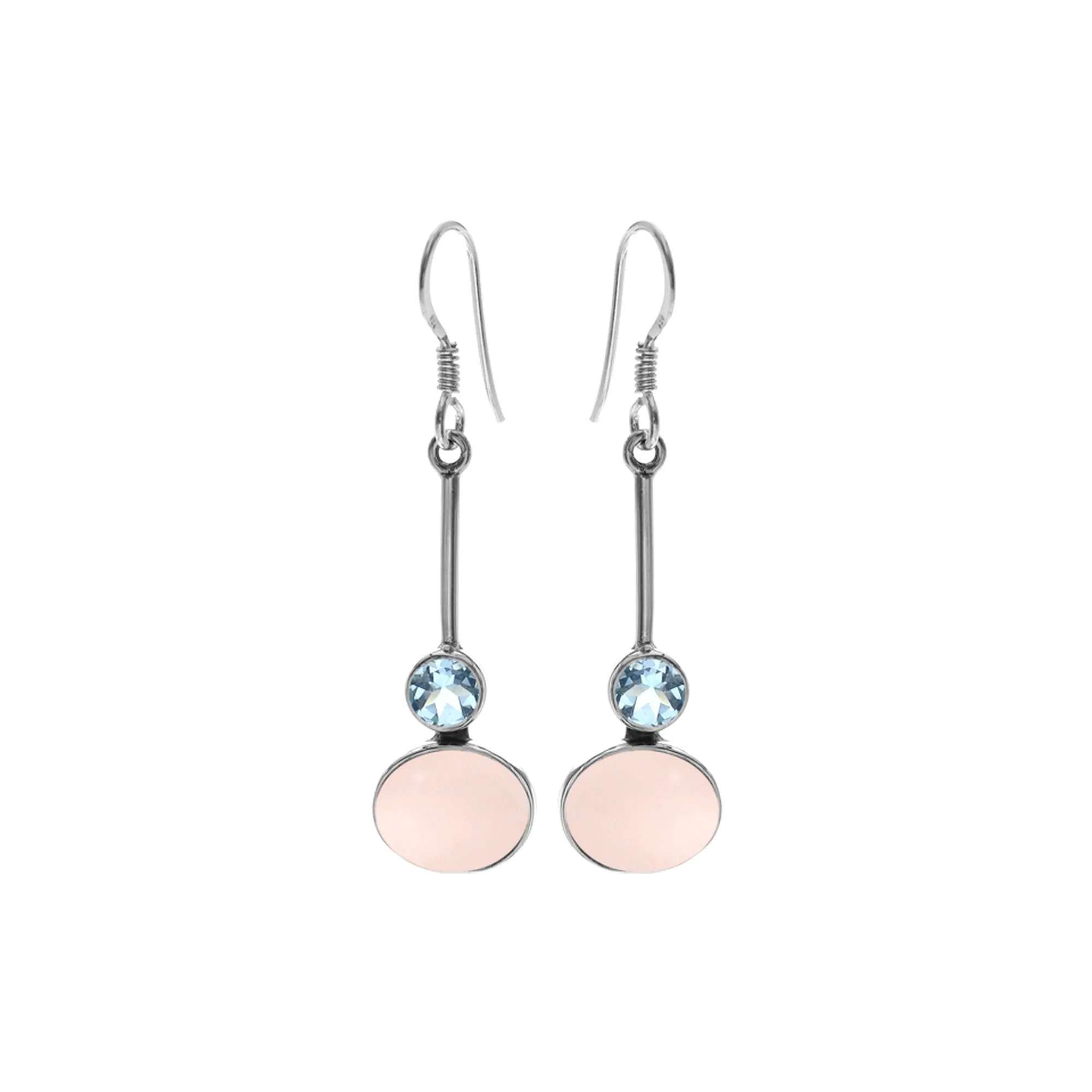 Bridget rose quartz & blue topaz bar drop earrings