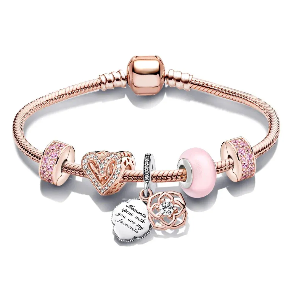 Buipoey Silver Plated Heart Key Pendant Charm Bracelets For Women Original Girls Princess Crown Beaded Bracelet Wife Jewelry