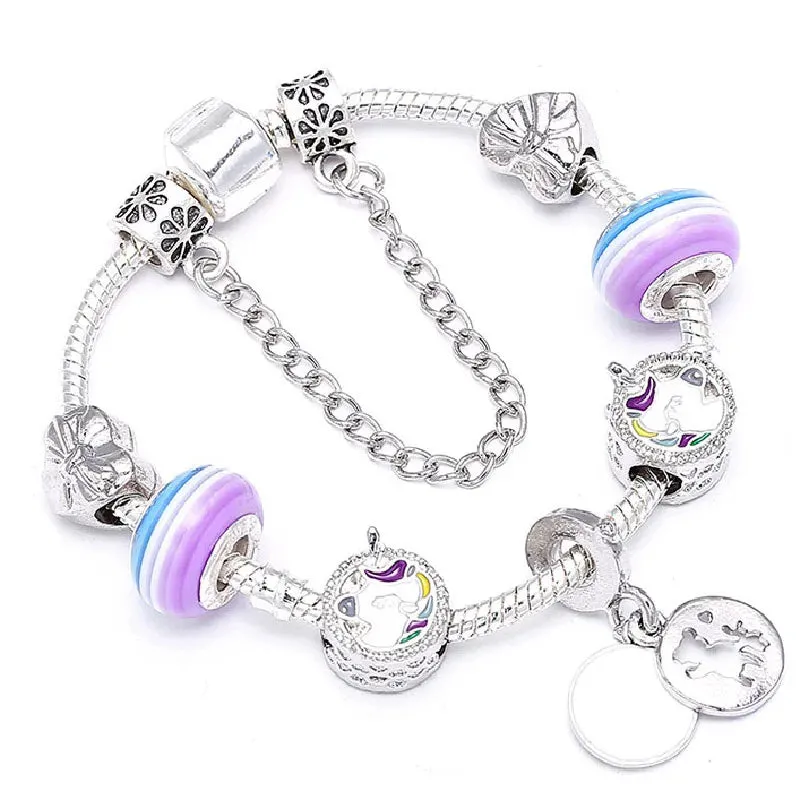 Buipoey Silver Plated Heart Key Pendant Charm Bracelets For Women Original Girls Princess Crown Beaded Bracelet Wife Jewelry