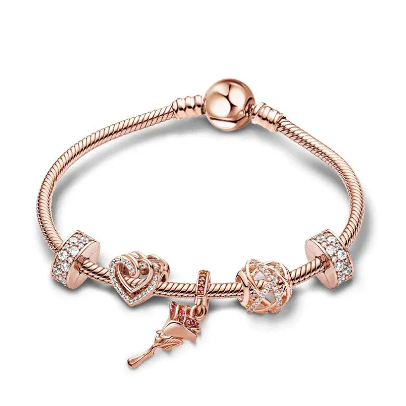 Buipoey Silver Plated Heart Key Pendant Charm Bracelets For Women Original Girls Princess Crown Beaded Bracelet Wife Jewelry