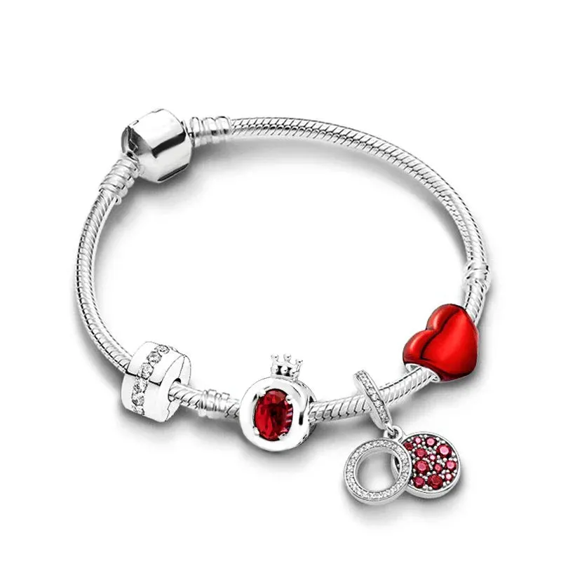 Buipoey Silver Plated Heart Key Pendant Charm Bracelets For Women Original Girls Princess Crown Beaded Bracelet Wife Jewelry