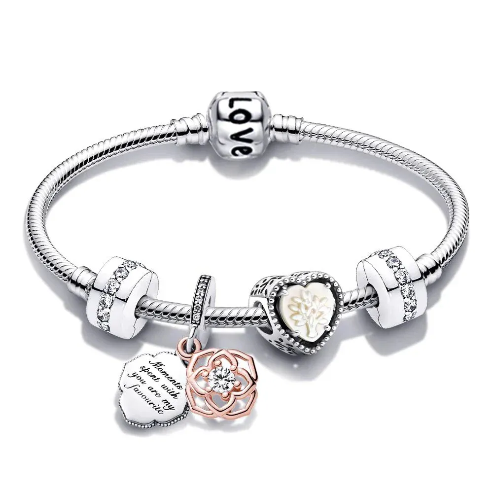 Buipoey Silver Plated Heart Key Pendant Charm Bracelets For Women Original Girls Princess Crown Beaded Bracelet Wife Jewelry