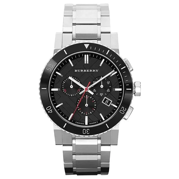 Burberry Silver Stainless Steel Black Dial Chronograph Quartz Watch for Gents - BU9380