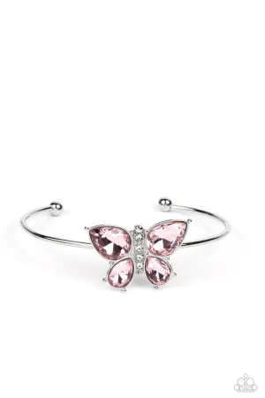 Butterfly Beatitude - Pink - Gemstone Butterfly Paparazzi Cuff Bracelet