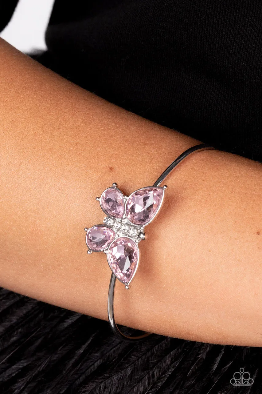 Butterfly Beatitude - Pink - Gemstone Butterfly Paparazzi Cuff Bracelet