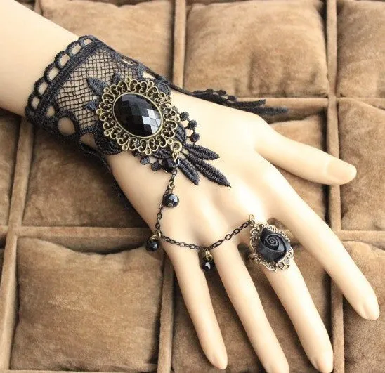 BYSPT Fashion Gothic Tattoo Tassel Lace Rose Bracelet Classical Women's Retro Vintage Charms Bracelet for Wedding Jewelry