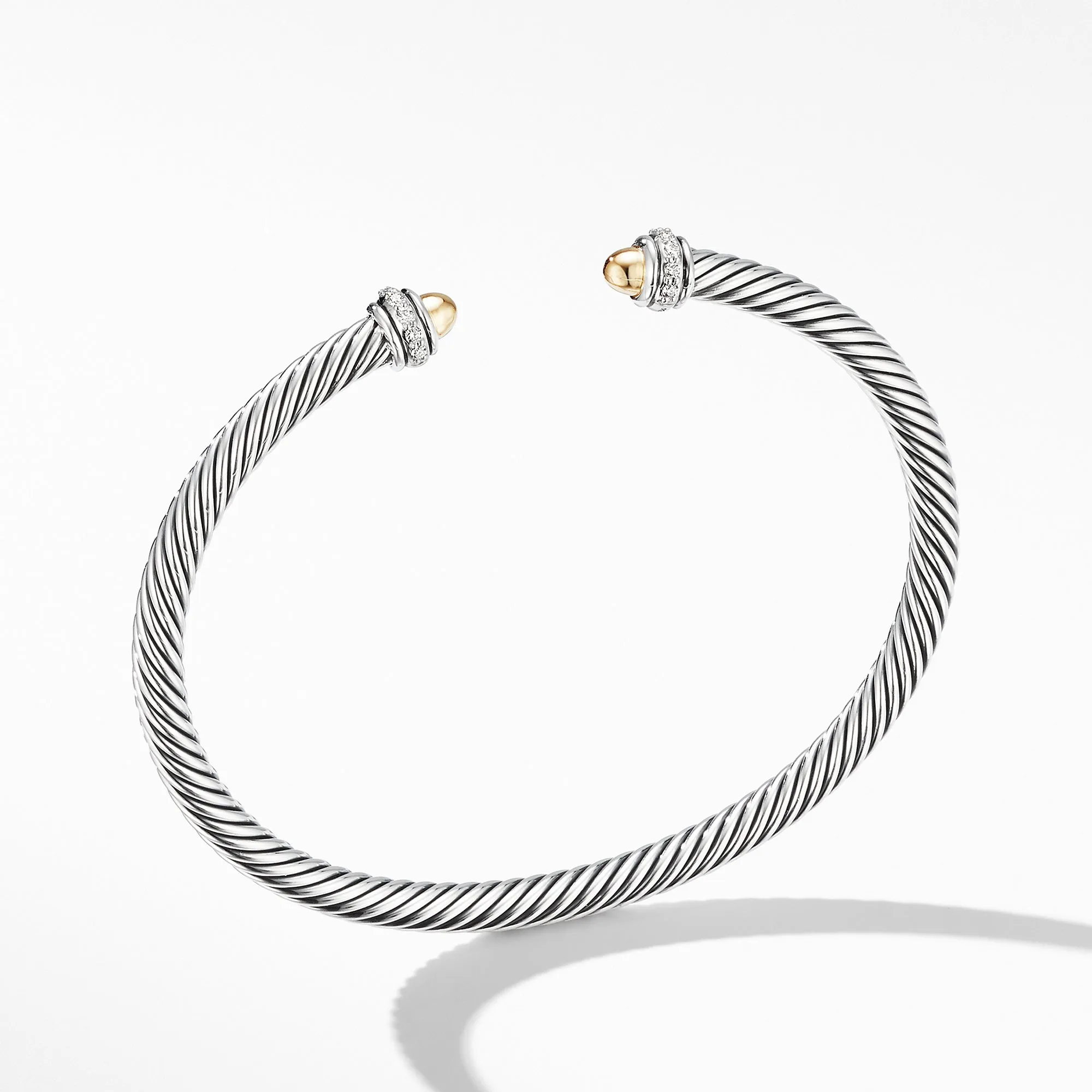 Cable Classic Bracelet with 18K Yellow Gold Domes and Diamonds, Size Medium