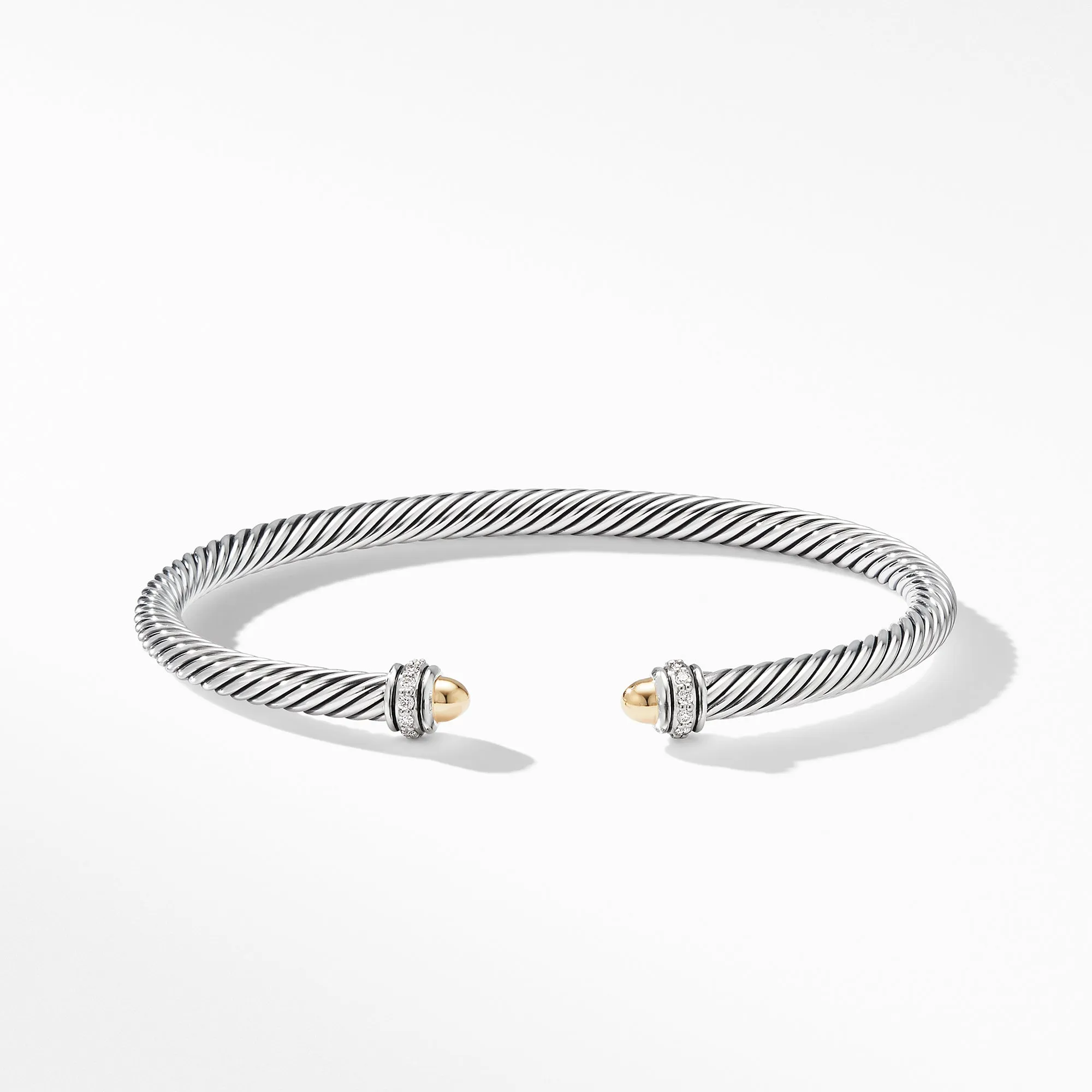 Cable Classic Bracelet with 18K Yellow Gold Domes and Diamonds, Size Medium