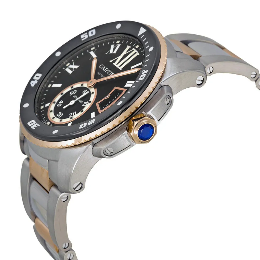 Cartier Calibre Black Dial Steel and Rose Gold Men's Watch W7100054