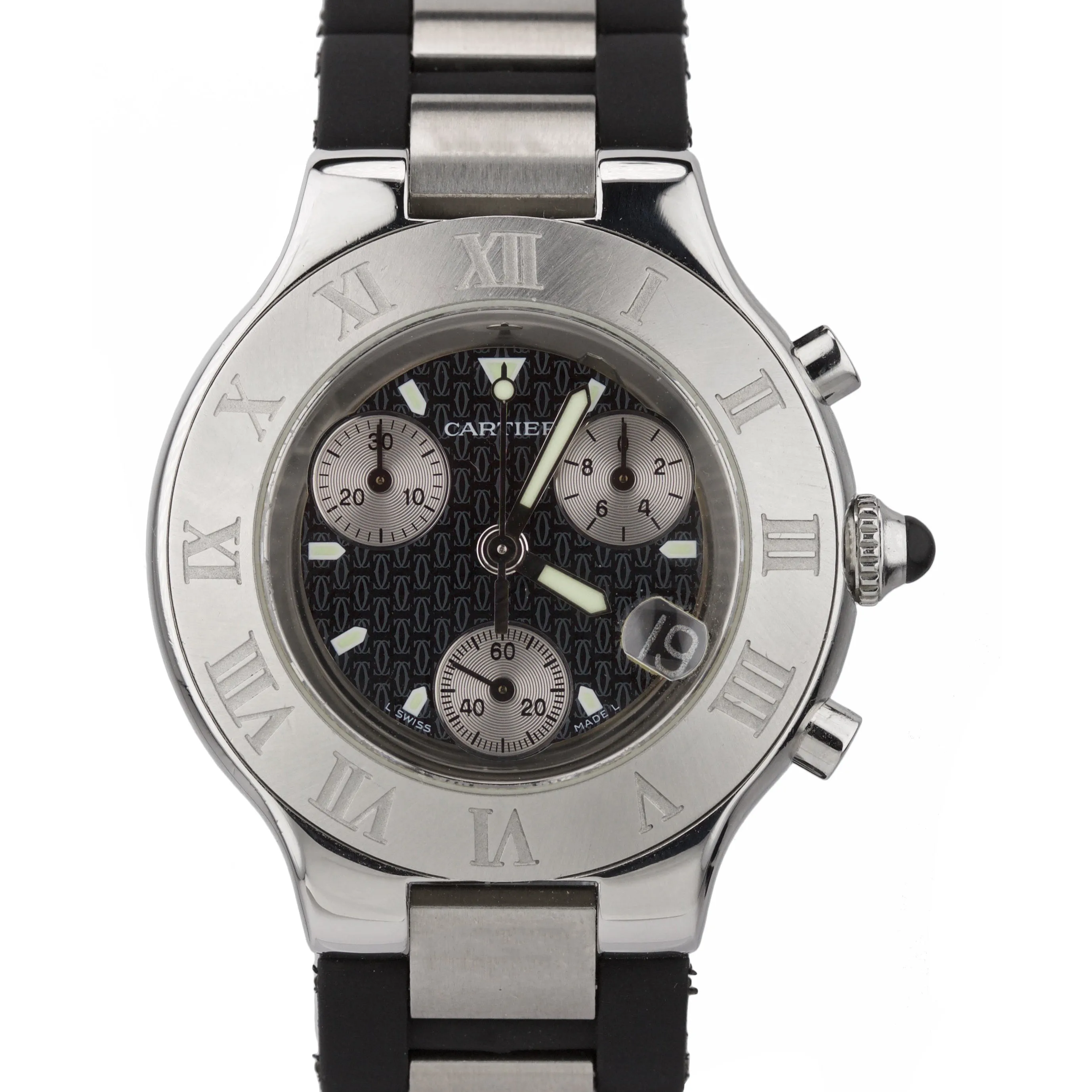 Cartier Must 21 Chronoscaph 2424 Chronograph 38mm W10125U2 Steel Rubber Watch