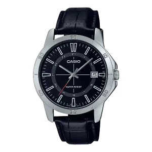 Casio Black Leather Strap Black Dial Quartz Watch for Gents - MTP-V004L-1CUDF
