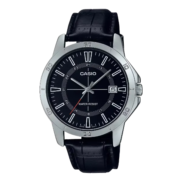 Casio Black Leather Strap Black Dial Quartz Watch for Gents - MTP-V004L-1CUDF