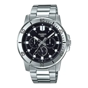 Casio Silver Stainless Steel Black Dial Quartz Watch for Gents - MTP-VD300D-1EUDF