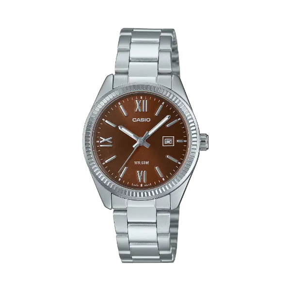 Casio Silver Stainless Steel Brown Dial Quartz Watch for Ladies - LTP-1302DD-5AVDF