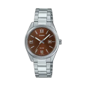 Casio Silver Stainless Steel Brown Dial Quartz Watch for Ladies - LTP-1302DD-5AVDF