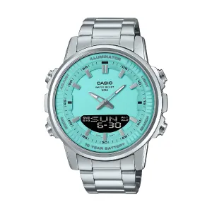 Casio Silver Stainless Steel Tiffany Blue Dial Quartz Watch for Gents - AMW-880D-2A2VDF