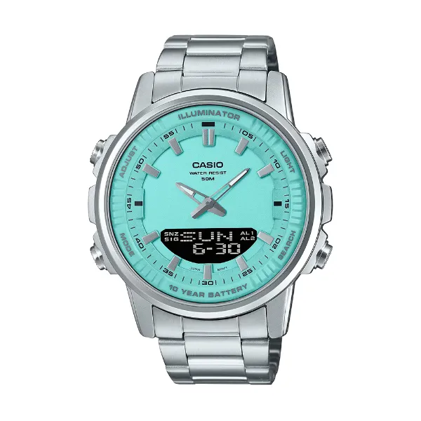 Casio Silver Stainless Steel Tiffany Blue Dial Quartz Watch for Gents - AMW-880D-2A2VDF