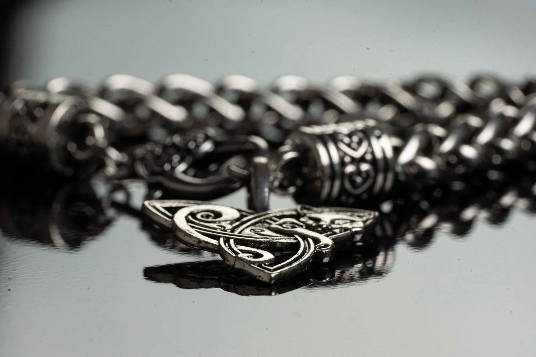 Cat on Triquetra Celtic Chain Bracelet