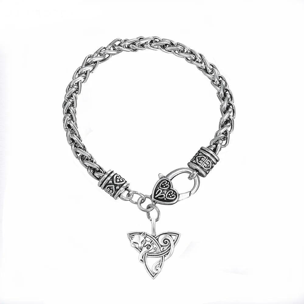 Cat on Triquetra Celtic Chain Bracelet