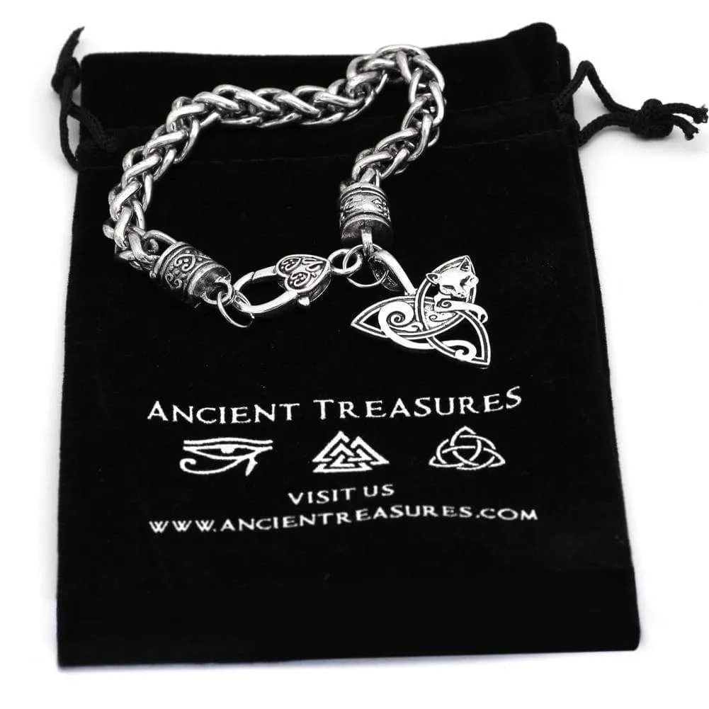 Cat on Triquetra Celtic Chain Bracelet