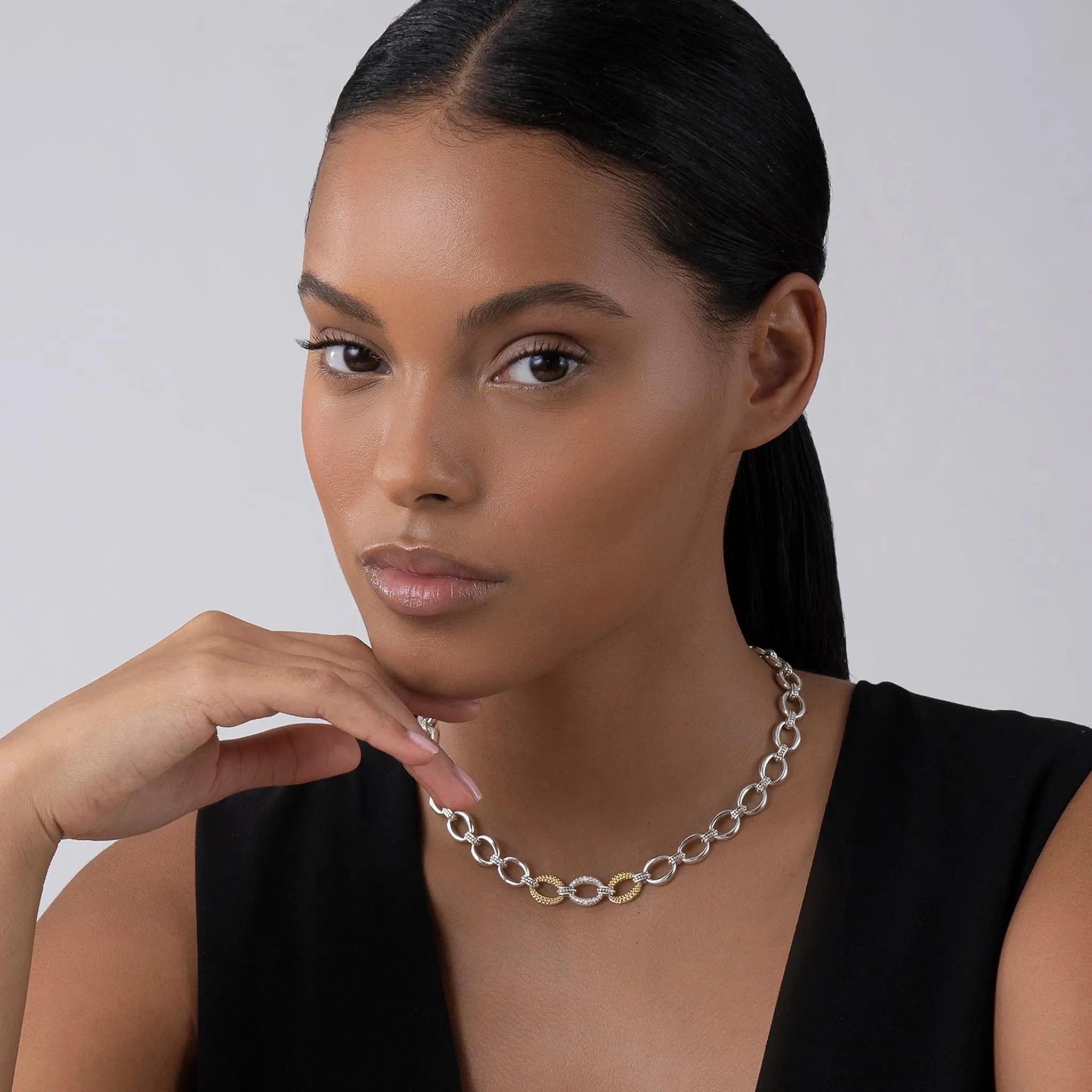 Caviar Lux Single Station Diamond Link Necklace