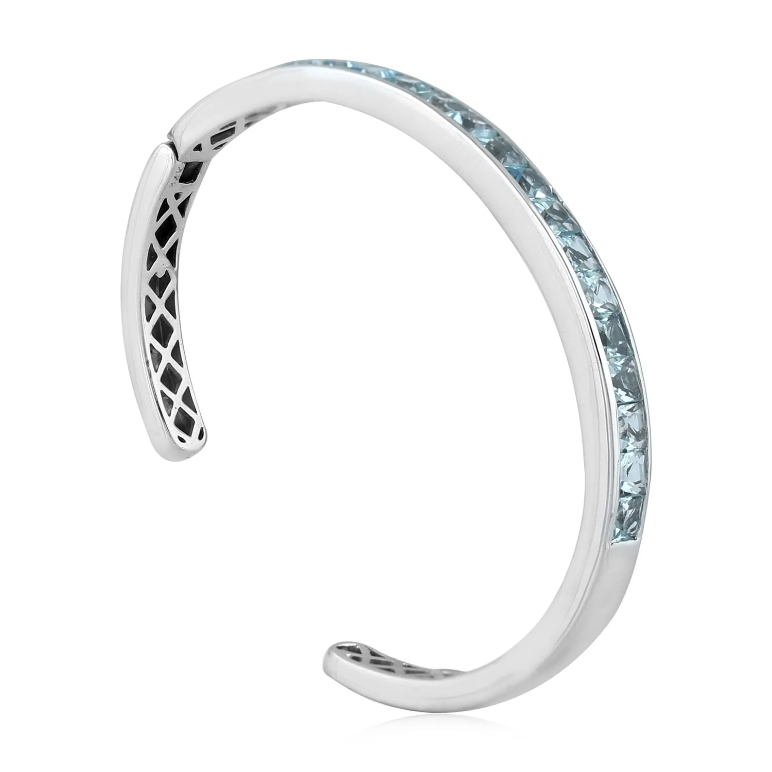Channel Set Square Aquamarine Gemstone Open Cuff Bracelet In 14k White Gold