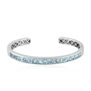 Channel Set Square Aquamarine Gemstone Open Cuff Bracelet In 14k White Gold