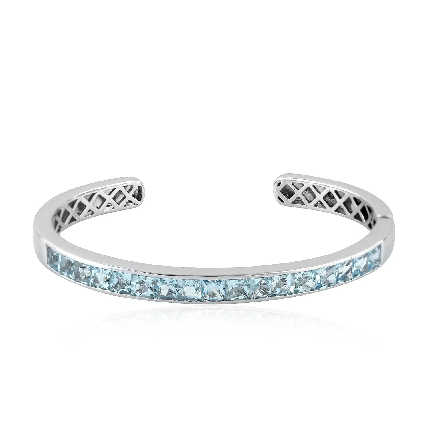 Channel Set Square Aquamarine Gemstone Open Cuff Bracelet In 14k White Gold