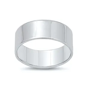 Cigar Wedding 8mm Wide Flat Men's Ring New .925 Sterling Silver Band Sizes 6-13