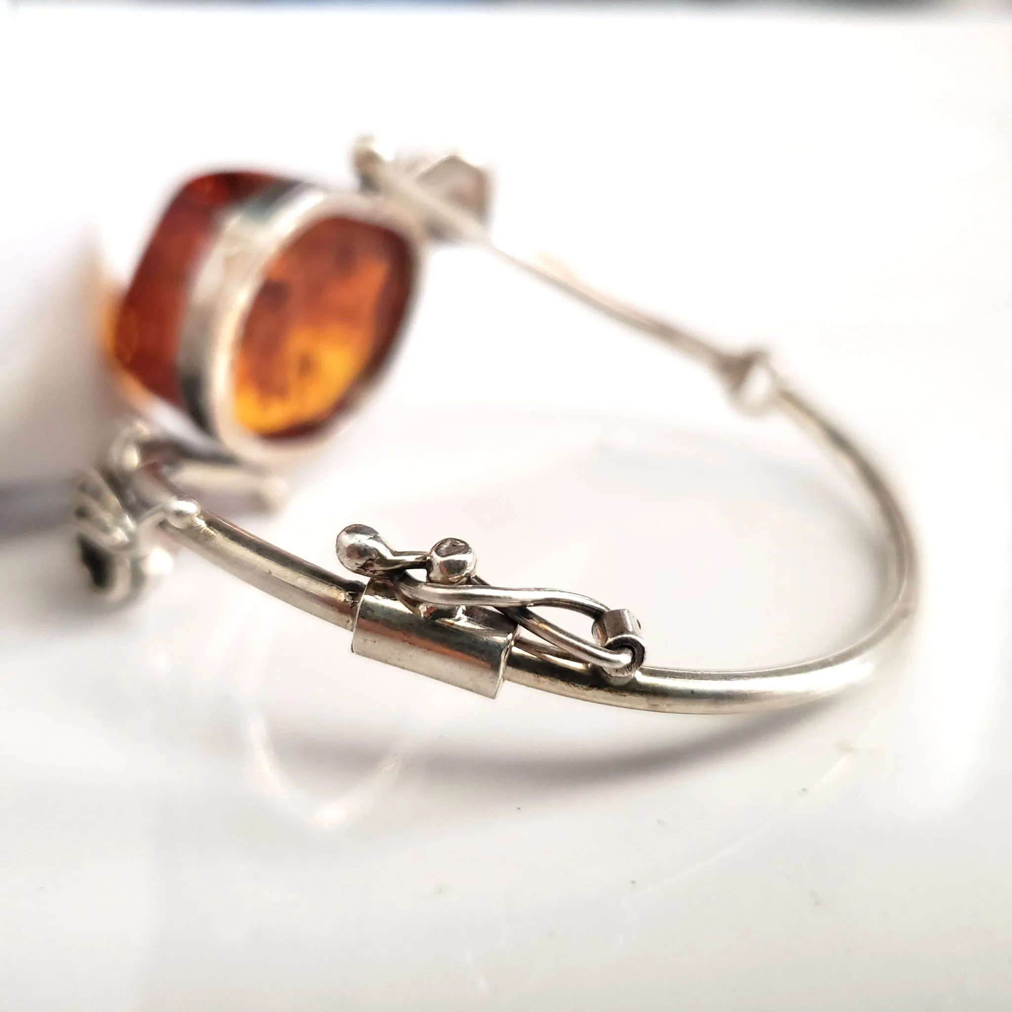 Classic Freeform Honey Amber & Sterling Silver Antique Bracelet
