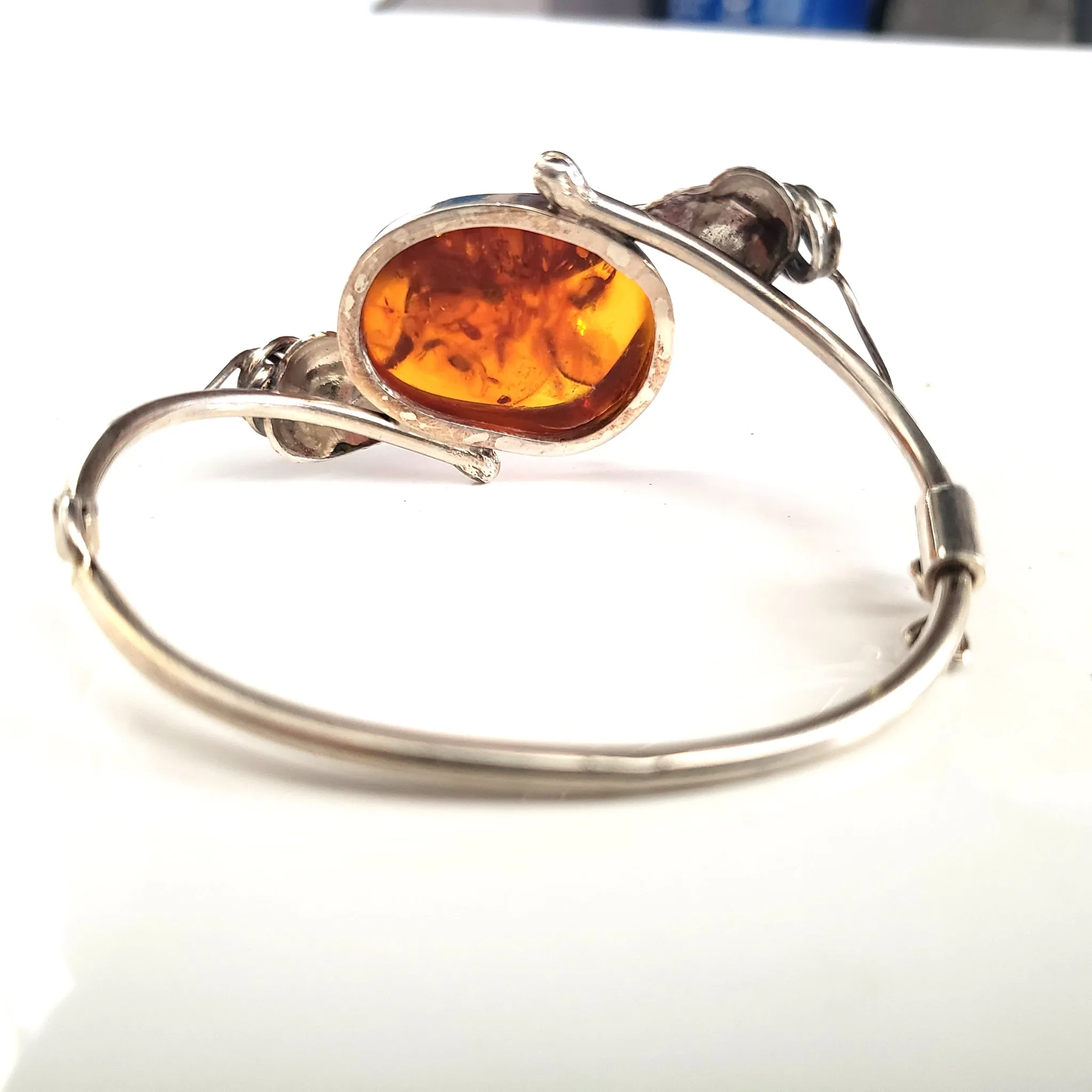 Classic Freeform Honey Amber & Sterling Silver Antique Bracelet