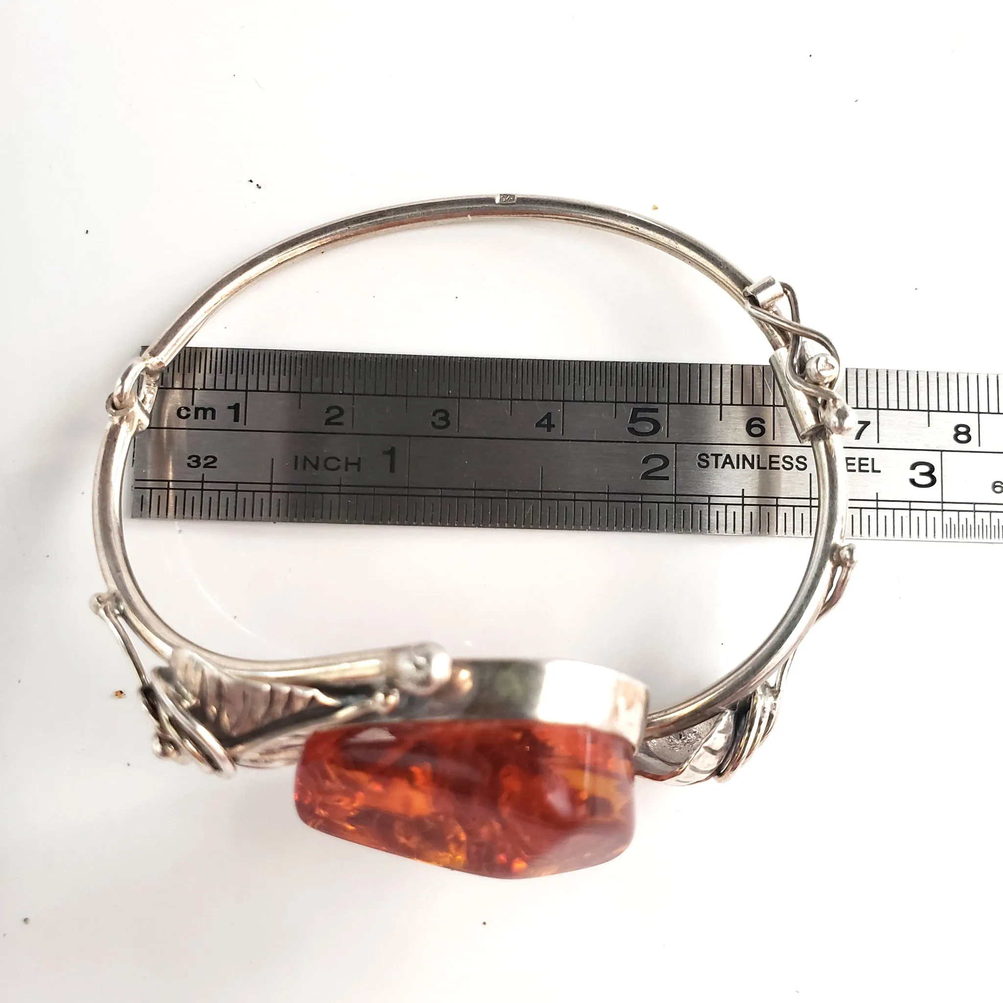 Classic Freeform Honey Amber & Sterling Silver Antique Bracelet