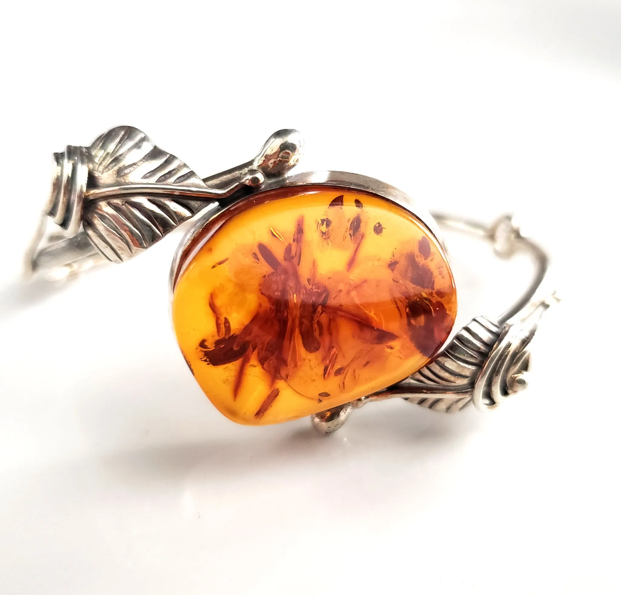 Classic Freeform Honey Amber & Sterling Silver Antique Bracelet