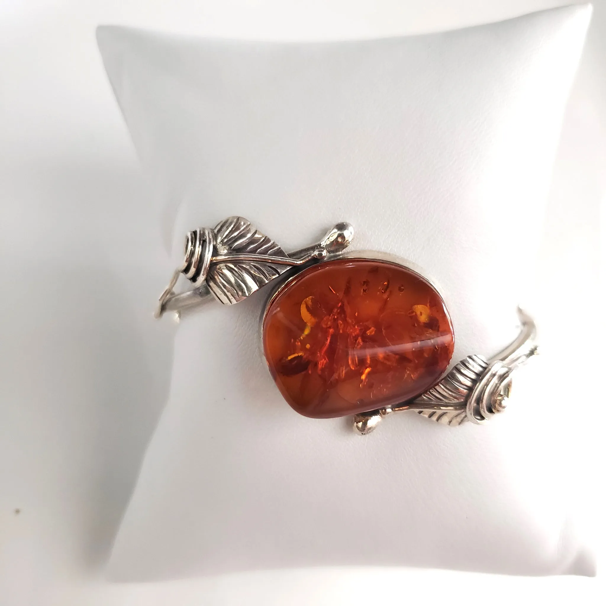 Classic Freeform Honey Amber & Sterling Silver Antique Bracelet