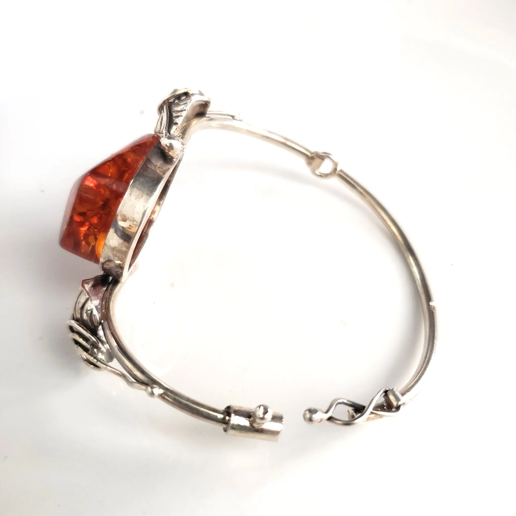 Classic Freeform Honey Amber & Sterling Silver Antique Bracelet