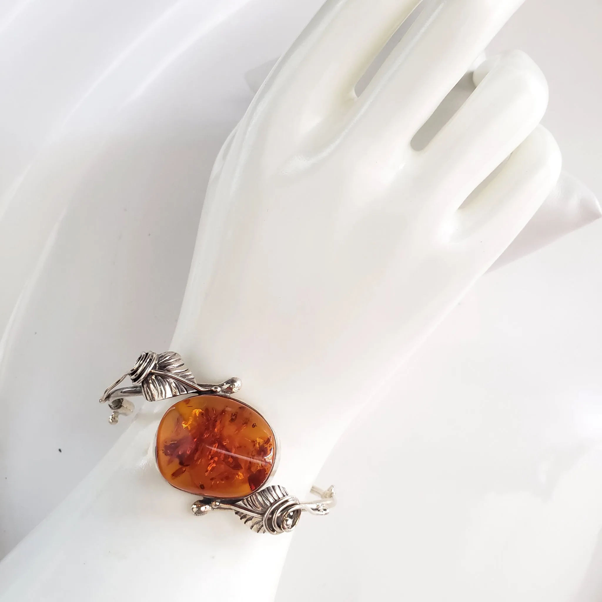 Classic Freeform Honey Amber & Sterling Silver Antique Bracelet