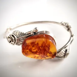 Classic Freeform Honey Amber & Sterling Silver Antique Bracelet