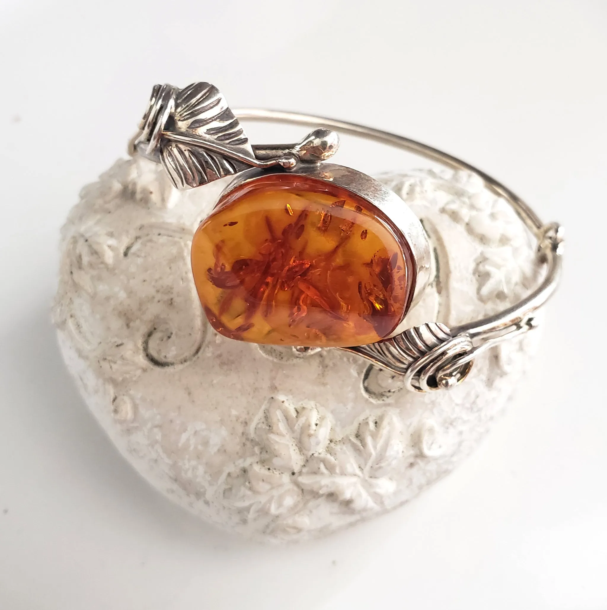 Classic Freeform Honey Amber & Sterling Silver Antique Bracelet
