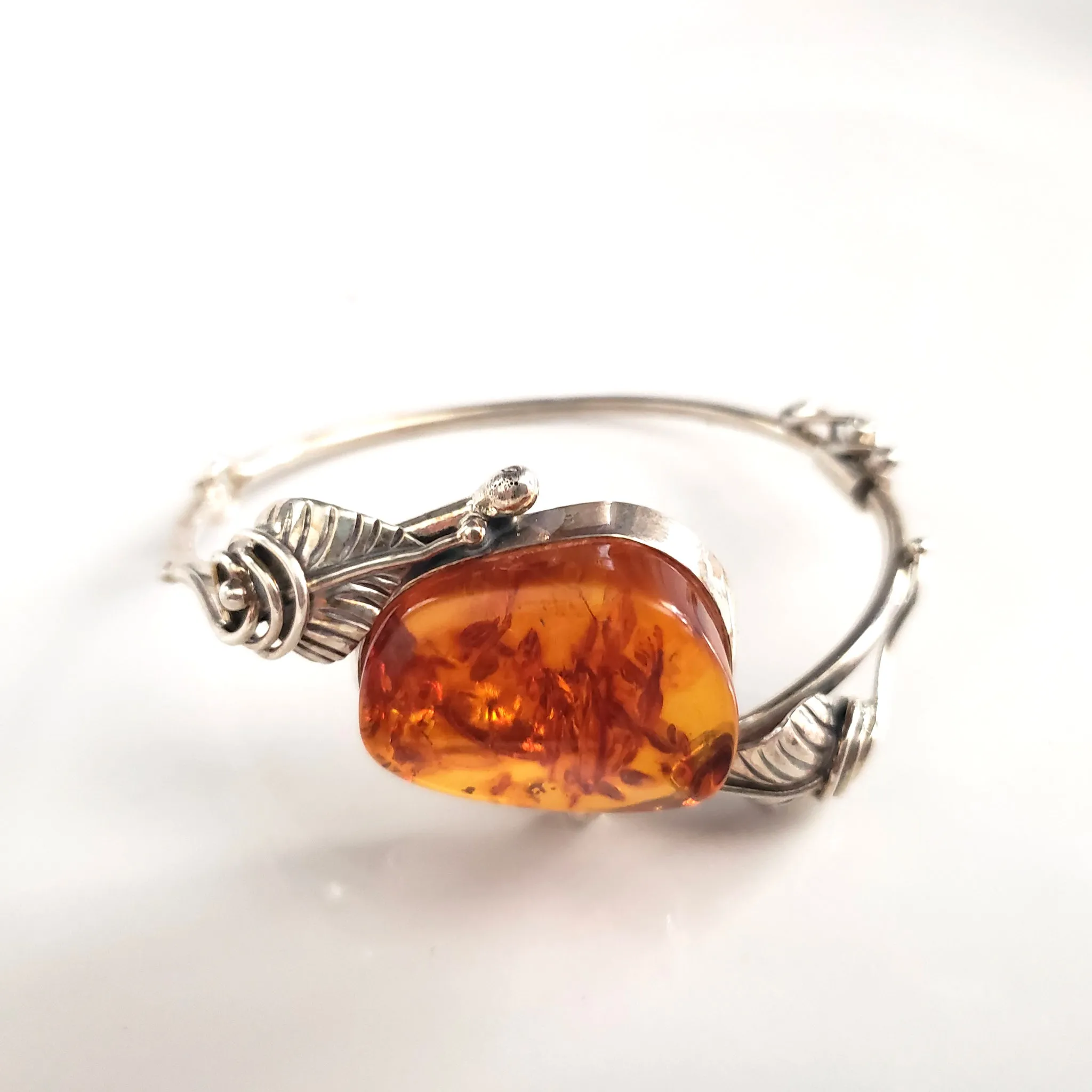 Classic Freeform Honey Amber & Sterling Silver Antique Bracelet