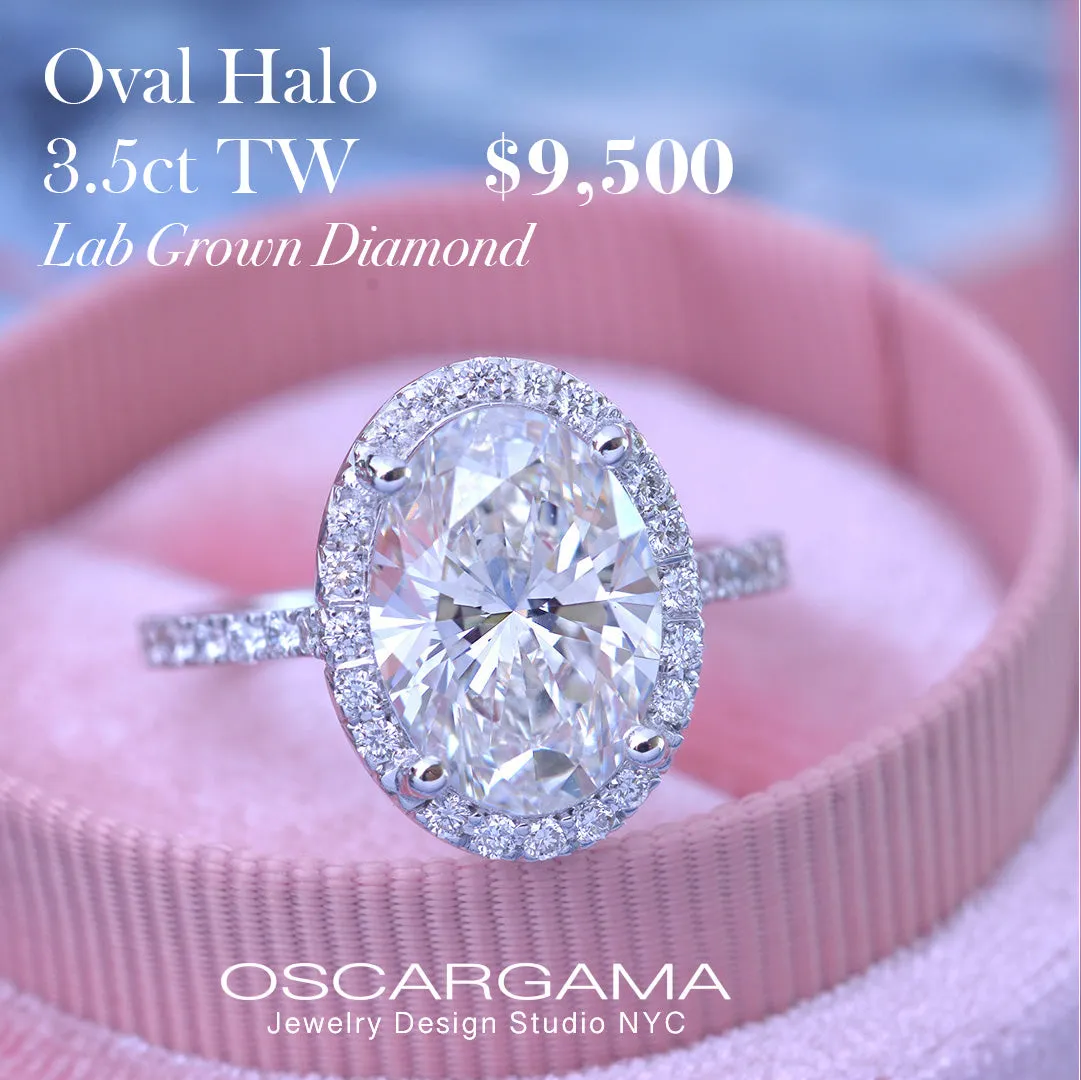 Classic Oval Halo - Lab Grown diamond engagement ring with 2ct to 3ct Center